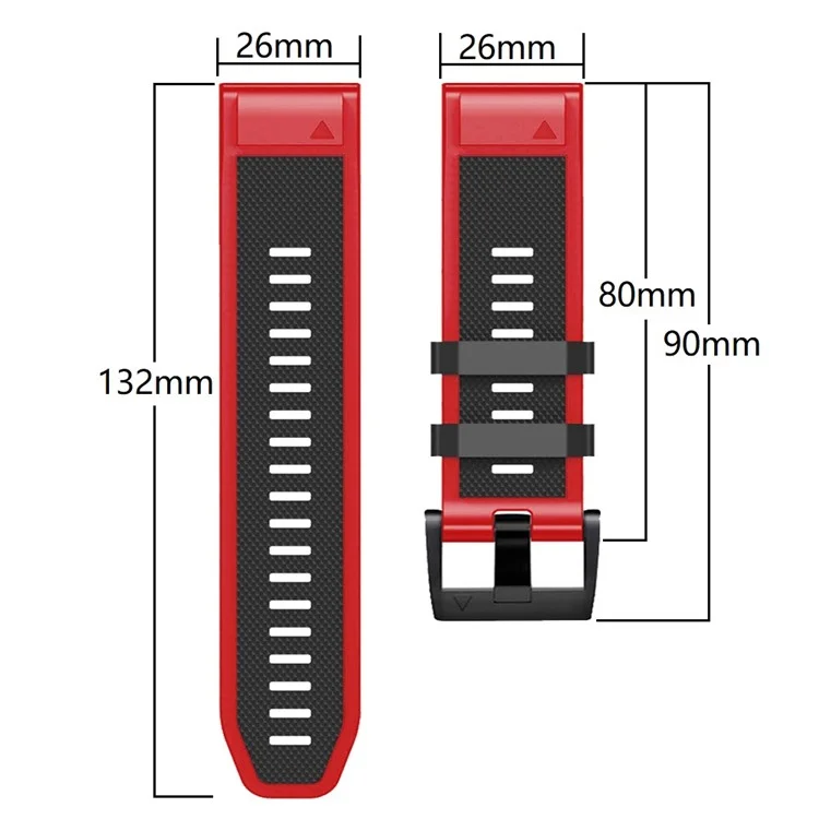 Correa de reloj con textura de diamante para Garmin Tactix 7 Pro / Fenix 7X / 6X Pro / 5X Plus, correa deportiva de silicona bicolor de 26 mm - Rojo+Negro