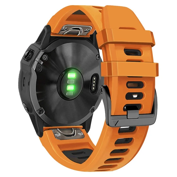 26mm Uhrenarmband für Garmin Tactix 7 Pro / Fenix 7X / 6X Pro / 5X Plus , Glatter Silikon-Zweifarbiger Armreif - Orange+Schwarz