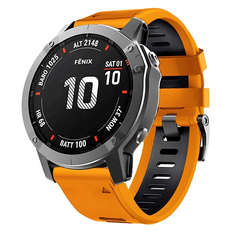 Bracelet de montre bicolore pour Garmin Fenix 7 / Forerunner 965 / 955 / 945 / 935, sangle souple en silicone lisse - Orange+Noir