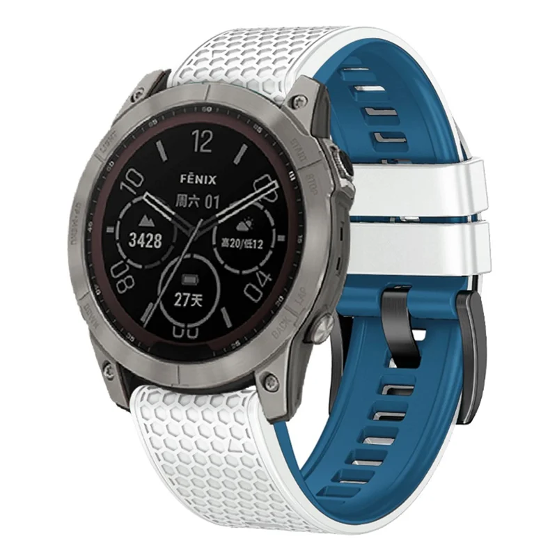 حزام ساعة بنقاط لل Garmin Fenix 7 / Forerunner 965 / 955 / 945 / 935، حزام معصمي مرن مصنوع من السيليكون ثنائي الألوان - أبيض + أزرق