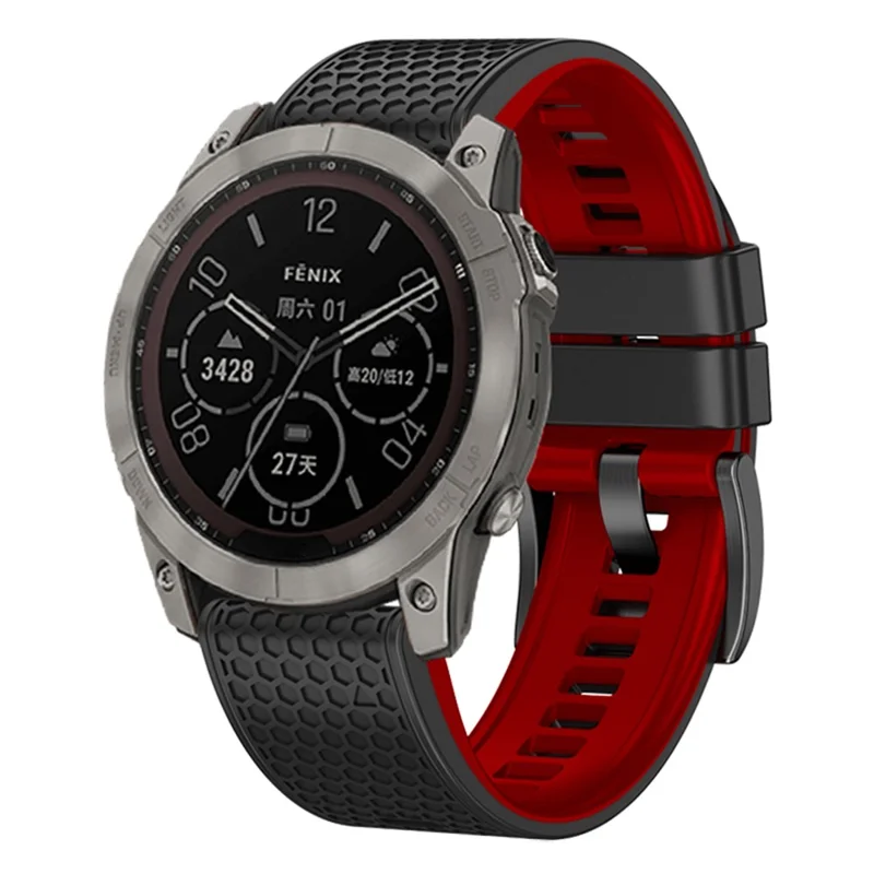 Dot Texture Watch Band for Garmin Fenix 7 / Forerunner 965 / 955 / 945 / 935 , Soft Silicone Dual-color Wrist Strap - Black+Red