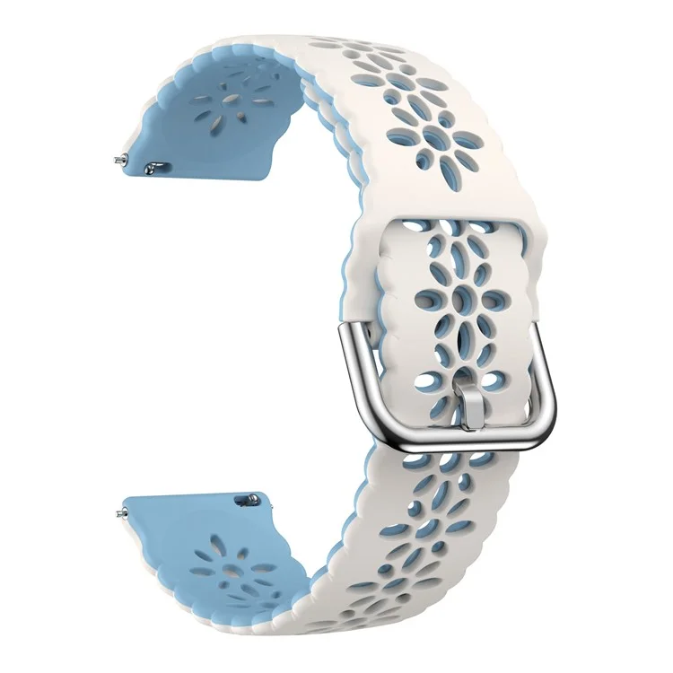 For Garmin Vivomove 3S / Samsung Gear Sport  / Huawei Watch GT 2 42mm Silicone Watchband 20mm Flower Hollow Dual Color Watch Strap - White / Baby Blue