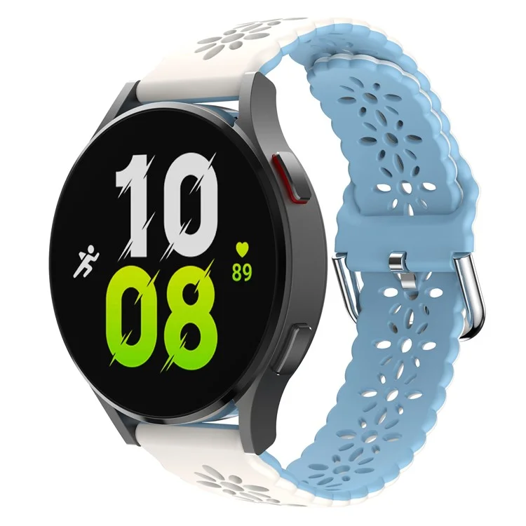 For Garmin Vivomove 3S / Samsung Gear Sport  / Huawei Watch GT 2 42mm Silicone Watchband 20mm Flower Hollow Dual Color Watch Strap - White / Baby Blue
