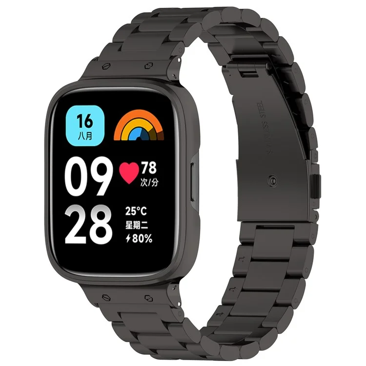 Pour Xiaomi Redmi Watch 3 Lite / Watch 3 Active Bracelet de Montre 3 Perles Métal avec Boîtier de Montre - Noir