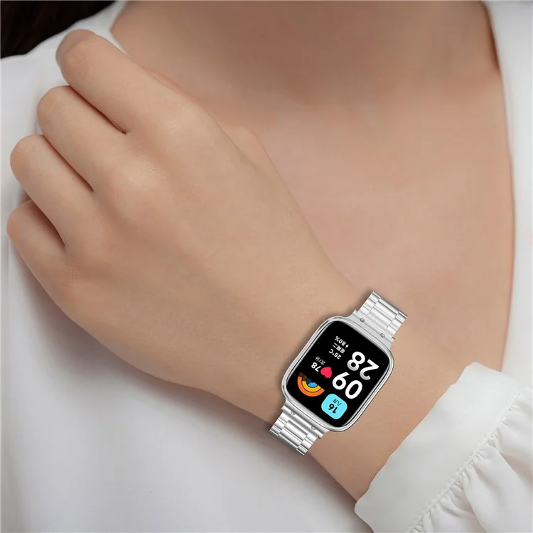 Pour Xiaomi Redmi Watch 3 Lite / Watch 3 Active Bracelet de Montre 3 Perles Métal avec Boîtier de Montre - Noir