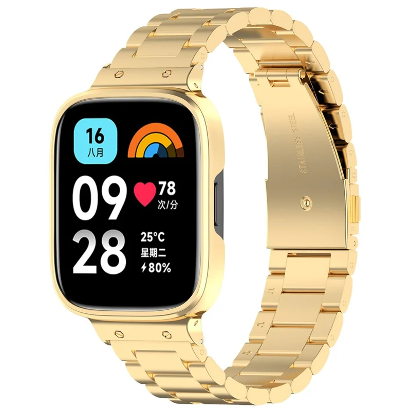 Pour Xiaomi Redmi Watch 3 Lite / Watch 3 Active Watch Band 3 Perles Bracelet Métallique avec Boîtier de Montre - Or