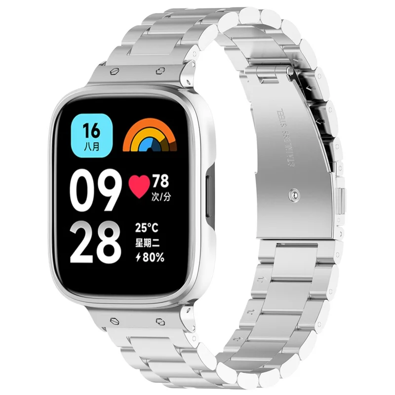 For Xiaomi Redmi Watch 3 Lite / Watch 3 Active Watch Band 3 Beads Metal Wrist Strap with Watch Case - Silver