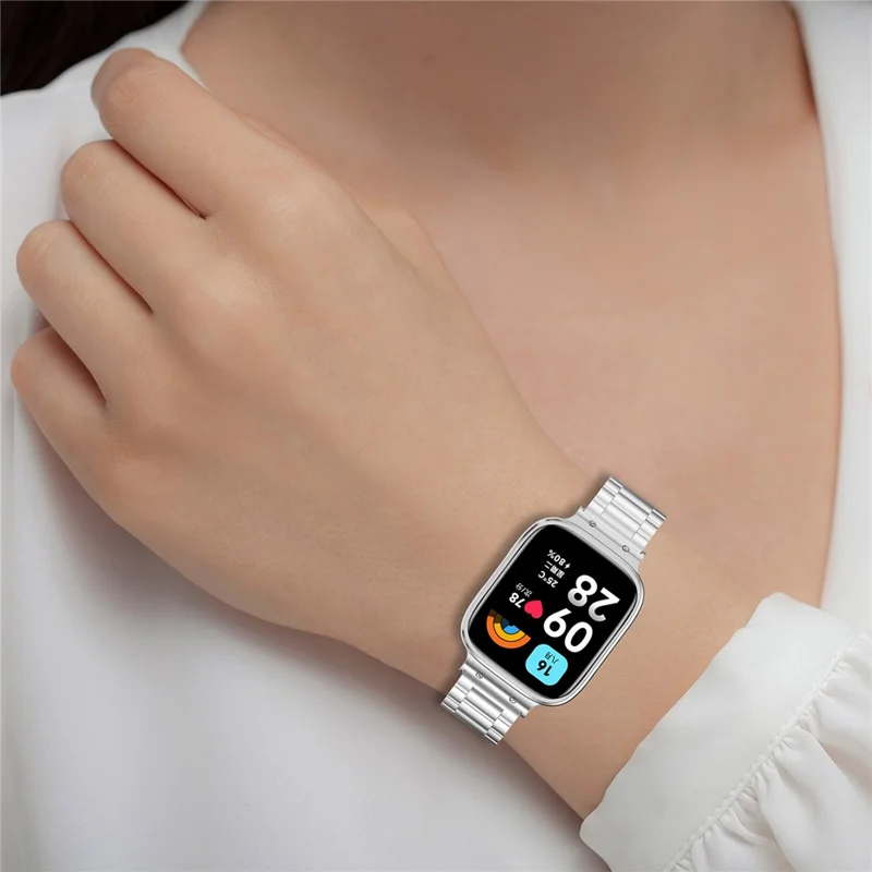For Xiaomi Redmi Watch 3 Lite / Watch 3 Active Watch Band 3 Beads Metal Wrist Strap with Watch Case - Silver
