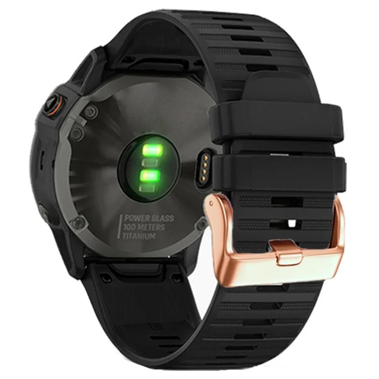 Watch Bands for Garmin Fenix 7S / 6S Pro / 5S Plus / Instinct 2S , Horizontal Stripes Silicone 20mm Strap with Rose Gold Buckle - Black