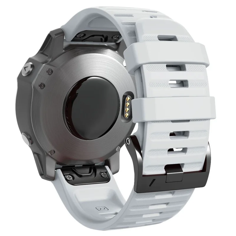 26mm Silicone Band for Garmin Tactix 7 Pro / Fenix 7X / 6X Pro / 5X Plus , Horizontal Stripes Black Buckle Watch Strap - White