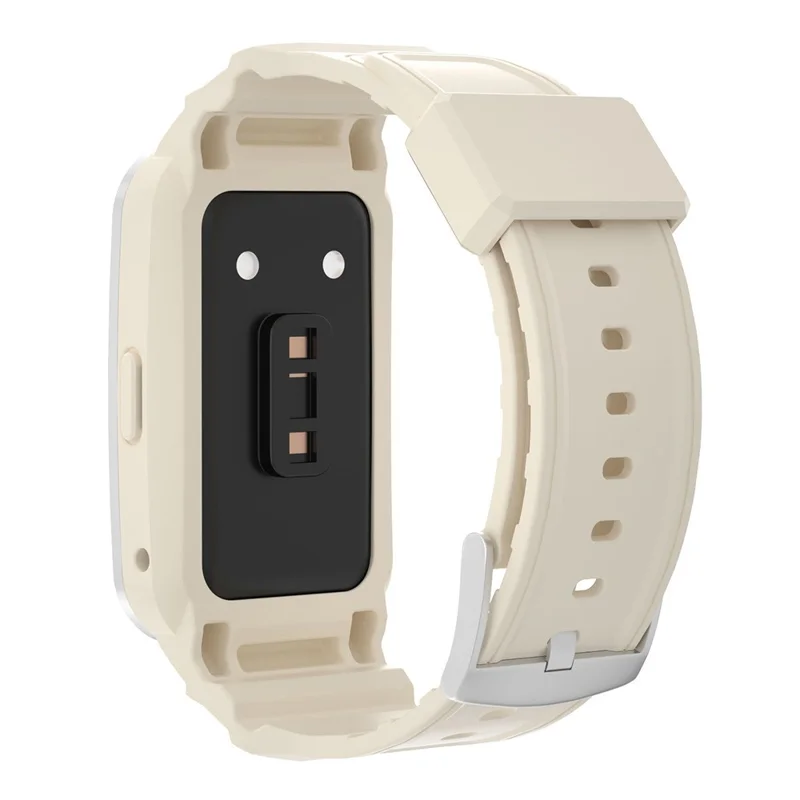 For Huawei Band 6 / Band 7 / Band 8 / Band 8 NFC / Band 9 / Band 9 NFC TPU Watch Strap + Hard PC Case Smartwatch Band - Silver+Beige