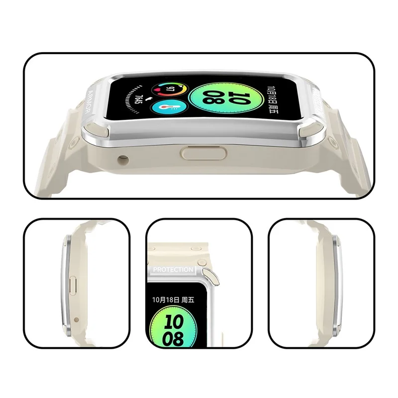For Huawei Band 6 / Band 7 / Band 8 / Band 8 NFC / Band 9 / Band 9 NFC TPU Watch Strap + Hard PC Case Smartwatch Band - Silver+Beige