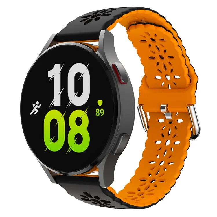 Watch Band for Samsung Galaxy Watch6 / Watch6 Classic / Watch 5 / Watch 5 Pro / Watch4 / Watch4 Classic 20mm Silicone Strap - Black+Orange