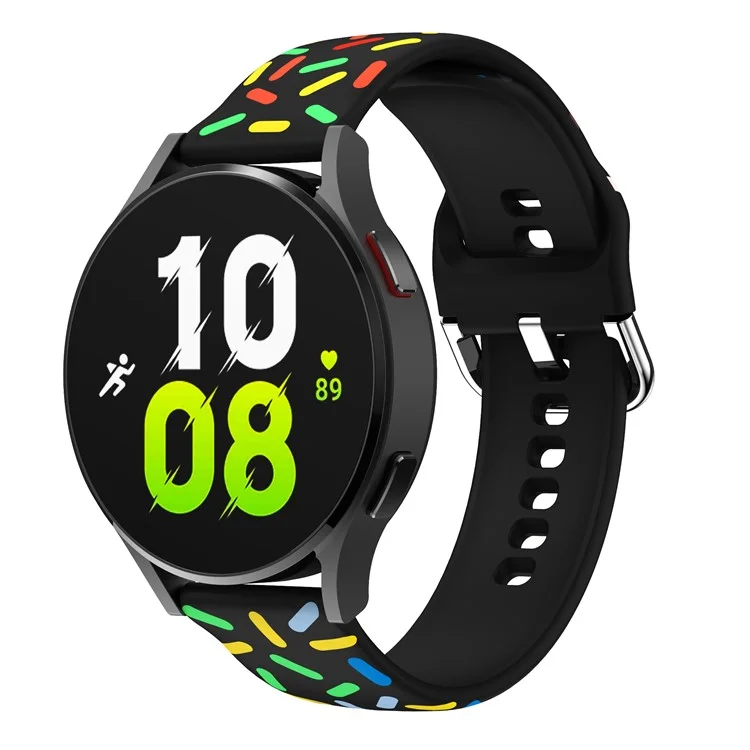 20mm Uhrenarmband für Samsung Galaxy Watch6 / Watch6 Classic / Watch 5 / Watch 5 Pro / Watch4 / Watch4 Classic, Muster-Silikonarmband - Schwarzer Regenbogen