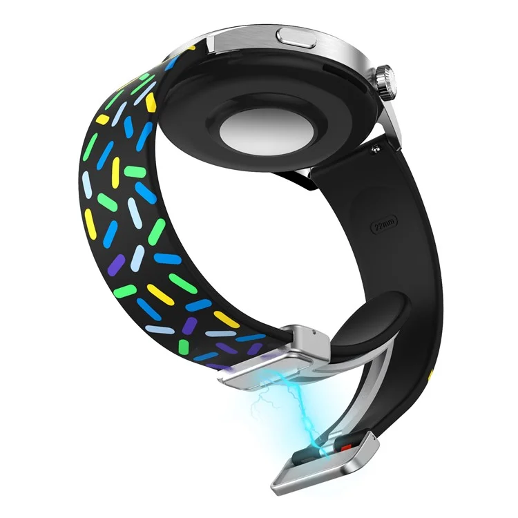 Silicone Bands for Samsung Galaxy Watch6 / Watch6 Classic / Watch 5 / Watch 5 Pro / Watch4 20mm Watch Strap with Silver Buckle - Black Rainbow