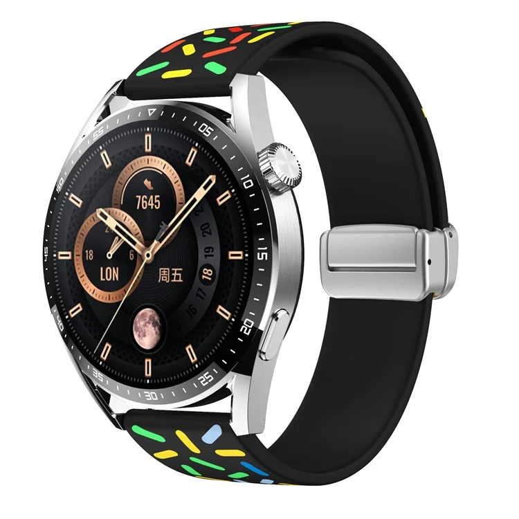 Silicone Bands for Samsung Galaxy Watch6 / Watch6 Classic / Watch 5 / Watch 5 Pro / Watch4 20mm Watch Strap with Silver Buckle - Black Rainbow