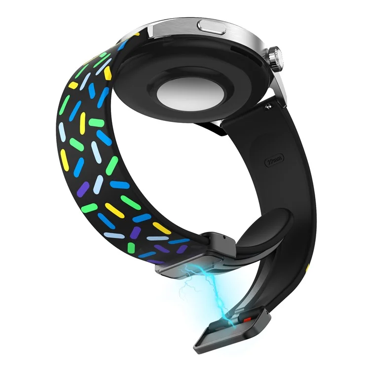 20mm Musterarmband für Samsung Galaxy Watch6 / Watch6 Classic / Watch 5 / Watch 5 Pro / Watch4 / Watch4 Classic, Silikonarmband mit schwarzer Magnetfaltschnalle - Schwarz Regenbogen