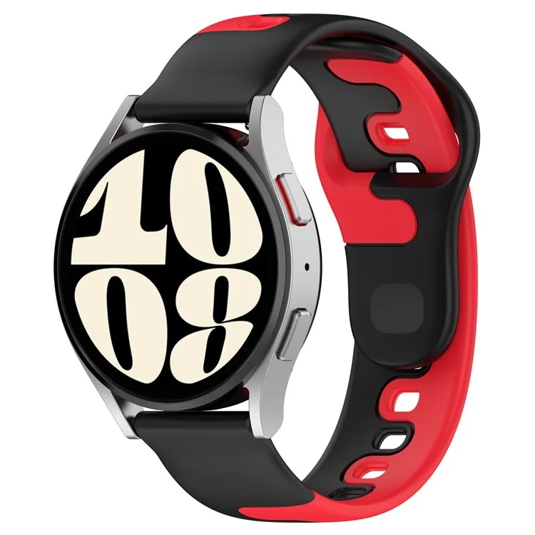 Para Samsung Galaxy Watch6 / Watch6 Classic / Watch 5 / 5 Pro / Watch4 / Watch4 Classic Dual Color Watch Strap 20mm Silicone Watchband - Preto / Vermelho