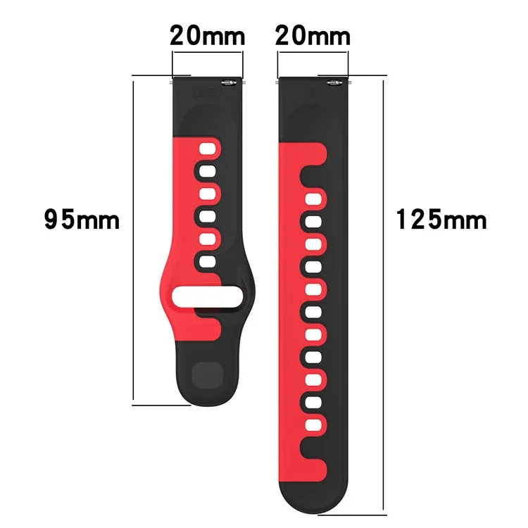 Para Samsung Galaxy Watch6 / Watch6 Classic / Watch 5 / 5 Pro / Watch4 / Watch4 Classic Dual Color Watch Strap 20mm Silicone Watchband - Preto / Vermelho