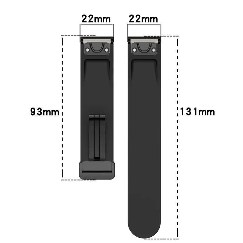 22mm Silicone Watch Band for Garmin Fenix 8 47mm / Quatix 7 Pro / Fenix 7 / 6 / 5 , Magnetic Folding Buckle Quick Release Strap with Tools - Black