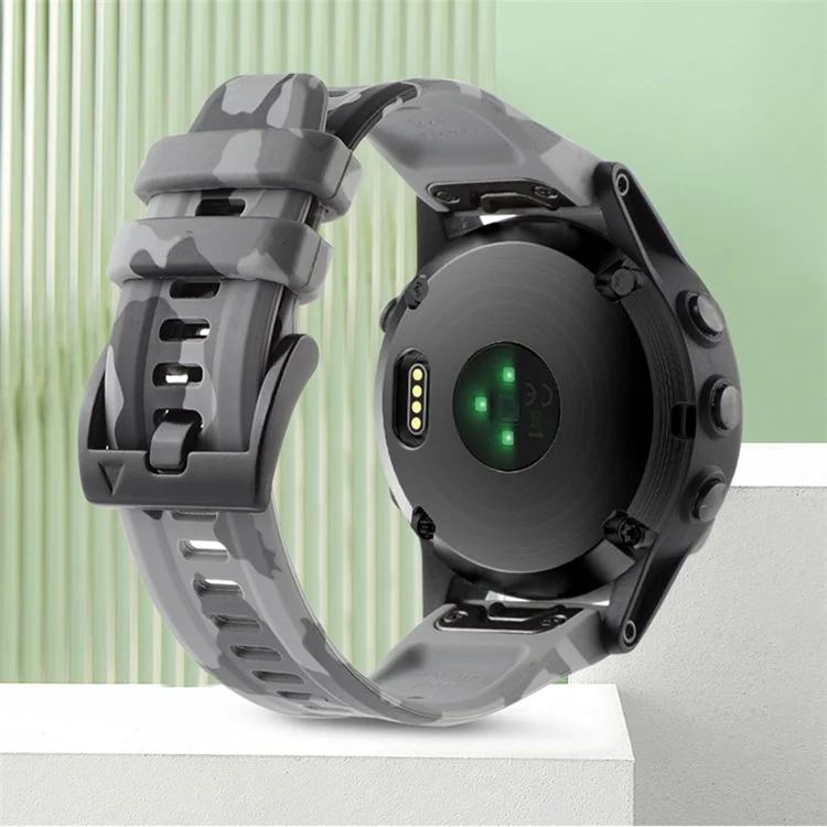 Correa de reloj de silicona para Garmin Fenix 7X / 6X, patrón de camuflaje de 26 mm con liberación rápida, correa casual - Camuflaje gris