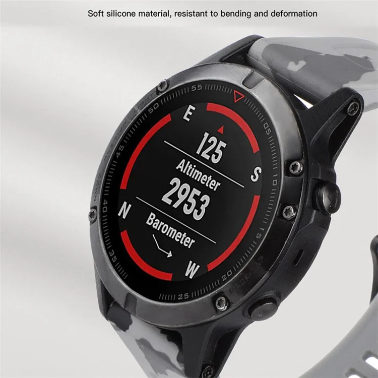 Correa de reloj de silicona para Garmin Fenix 7X / 6X, patrón de camuflaje de 26 mm con liberación rápida, correa casual - Camuflaje gris