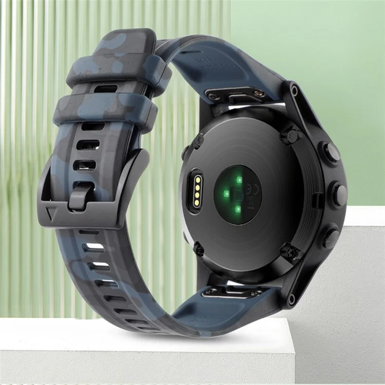Silicone Watch Band for Garmin Fenix 7X / 6X , Camouflage Pattern 26mm Quick Release Casual Strap - Camouflage Cyan