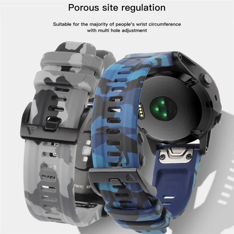 Silicone Watch Band for Garmin Fenix 7X / 6X , Camouflage Pattern 26mm Quick Release Casual Strap - Camouflage Cyan