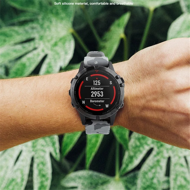 Camouflage Pattern Printed Watch Band for Garmin Fenix 7 / 6 ,  22mm Silicone Quick Release Strap - Camouflage Grey