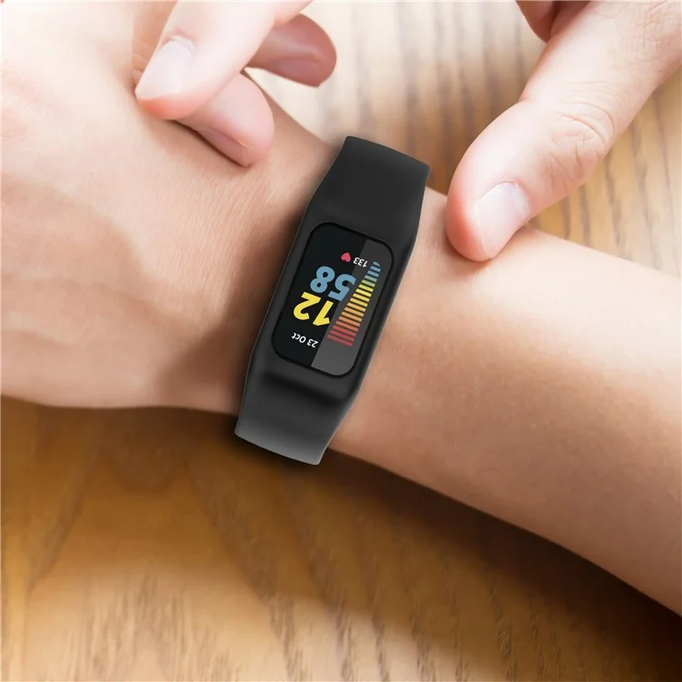 Sport Band for Fitbit Charge 5 / 4 / 3 , Soft Silicone Wristband Replacement Strap with Case - Black