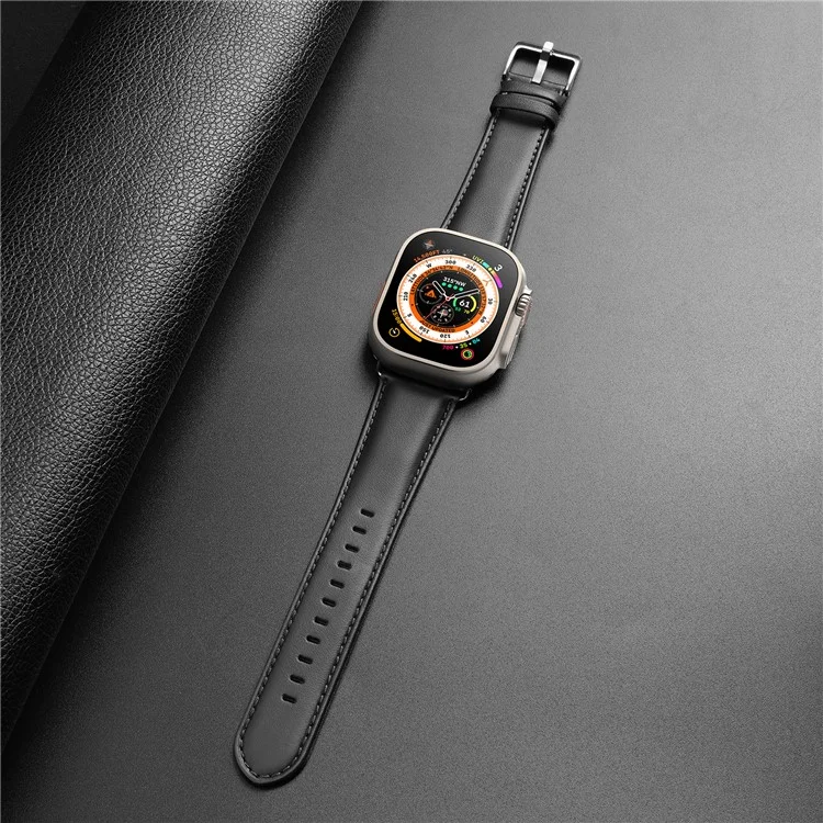 DUX DUCIS YS Series Strap for Apple Watch Series 10 42mm / 9 8 7 41mm / SE (2023) SE (2022) SE 6 5 4 40mm / 3 2 1 38mm Cowhide Leather Watch Band - Black
