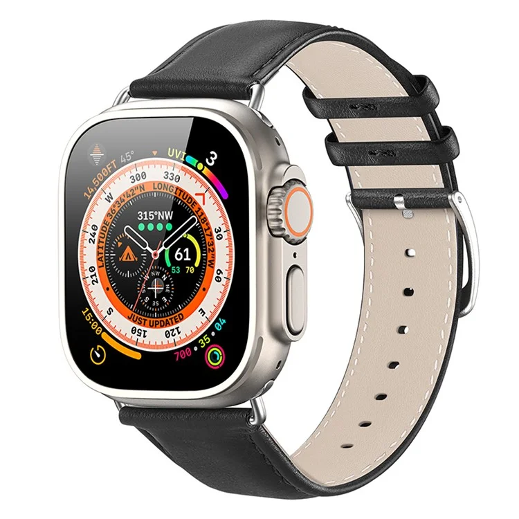 DUX DUCIS YS Series Strap for Apple Watch Series 10 42mm / 9 8 7 41mm / SE (2023) SE (2022) SE 6 5 4 40mm / 3 2 1 38mm Cowhide Leather Watch Band - Black