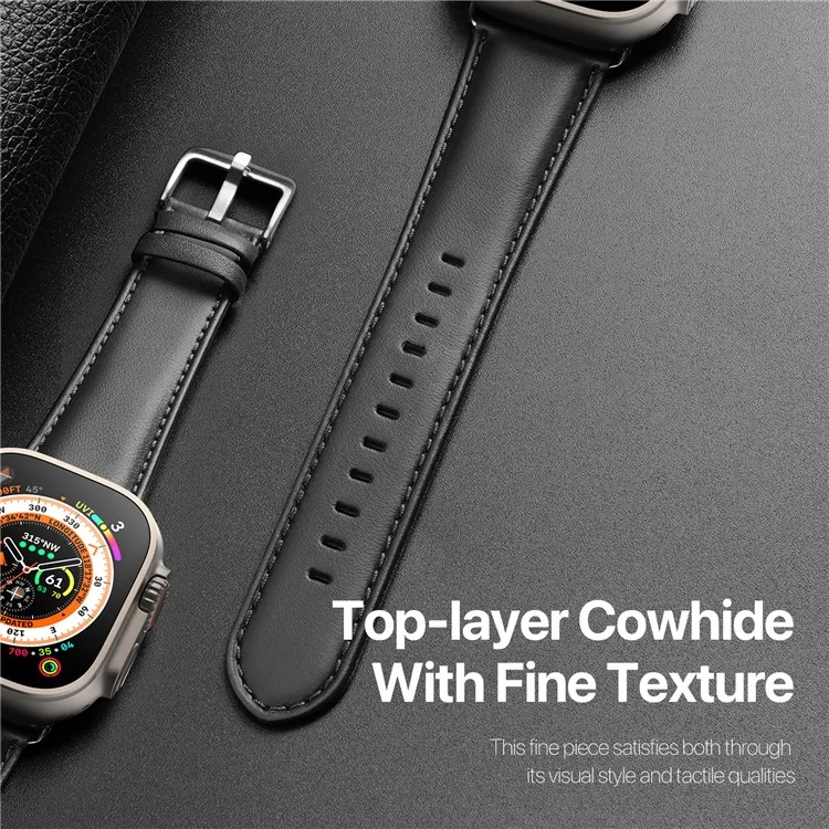 DUX DUCIS YS Series Strap for Apple Watch Series 10 42mm / 9 8 7 41mm / SE (2023) SE (2022) SE 6 5 4 40mm / 3 2 1 38mm Cowhide Leather Watch Band - Black