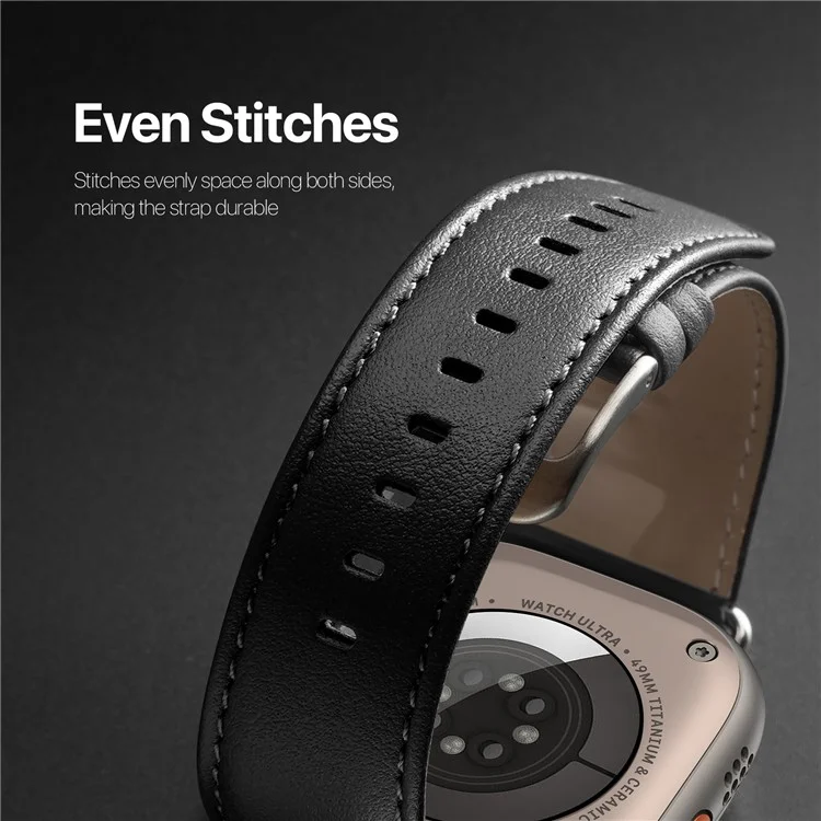 DUX DUCIS YS Series Strap for Apple Watch Series 10 42mm / 9 8 7 41mm / SE (2023) SE (2022) SE 6 5 4 40mm / 3 2 1 38mm Cowhide Leather Watch Band - Black