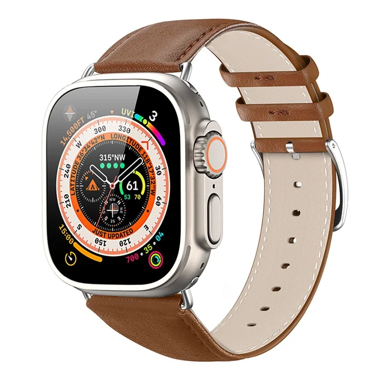 DUX DUCIS Série YS Bracelet pour Apple Watch Série 10 42mm / 9 8 7 41mm / SE (2023) SE (2022) SE 6 5 4 40mm / 3 2 1 38mm Bracelet en cuir de vache - Marron 