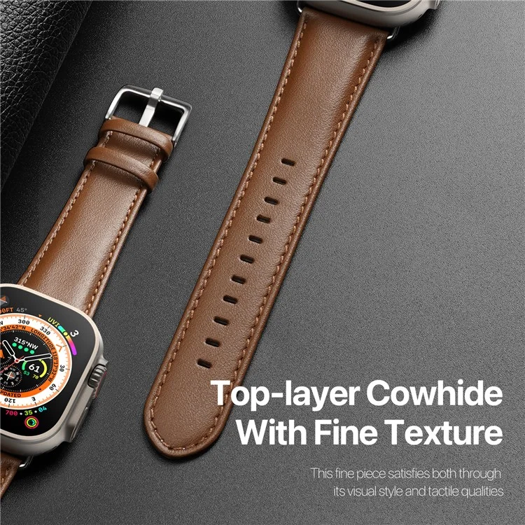 DUX DUCIS Série YS Bracelet pour Apple Watch Série 10 42mm / 9 8 7 41mm / SE (2023) SE (2022) SE 6 5 4 40mm / 3 2 1 38mm Bracelet en cuir de vache - Marron 
