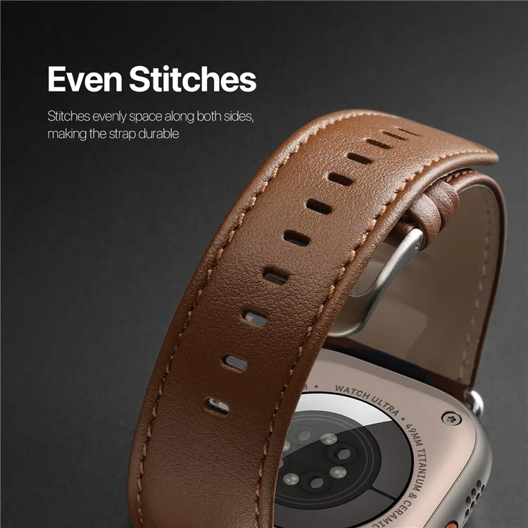 DUX DUCIS Série YS Bracelet pour Apple Watch Série 10 42mm / 9 8 7 41mm / SE (2023) SE (2022) SE 6 5 4 40mm / 3 2 1 38mm Bracelet en cuir de vache - Marron 