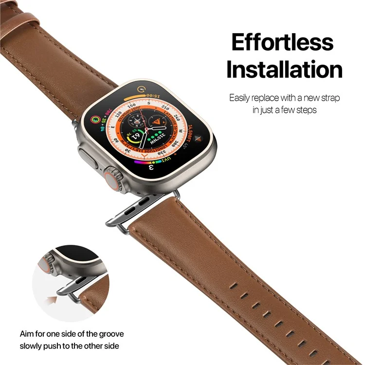 DUX DUCIS Série YS Bracelet pour Apple Watch Série 10 42mm / 9 8 7 41mm / SE (2023) SE (2022) SE 6 5 4 40mm / 3 2 1 38mm Bracelet en cuir de vache - Marron 