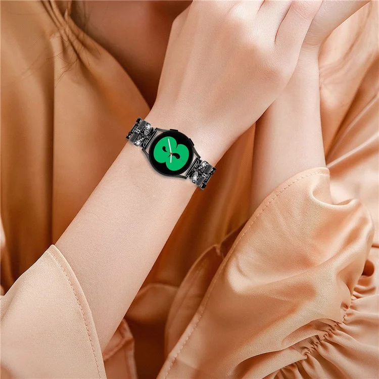 For Samsung Galaxy Watch6 40mm / 44mm Rhinestones Decor 20mm Watch Strap Crown X-Shape Zinc Alloy Watchband - Black