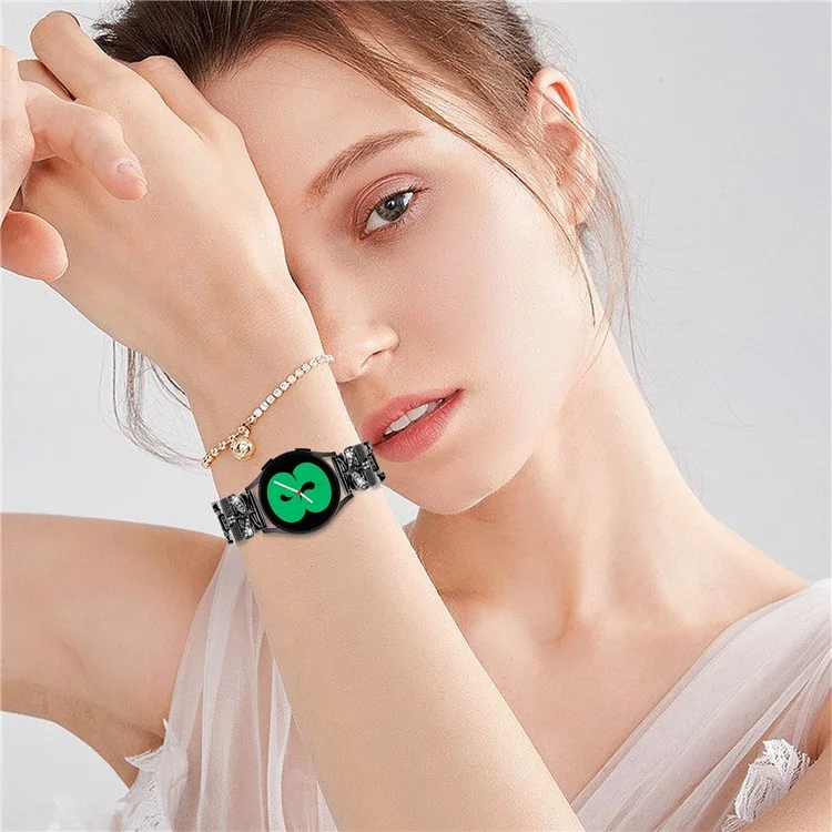 For Samsung Galaxy Watch6 40mm / 44mm Rhinestones Decor 20mm Watch Strap Crown X-Shape Zinc Alloy Watchband - Black