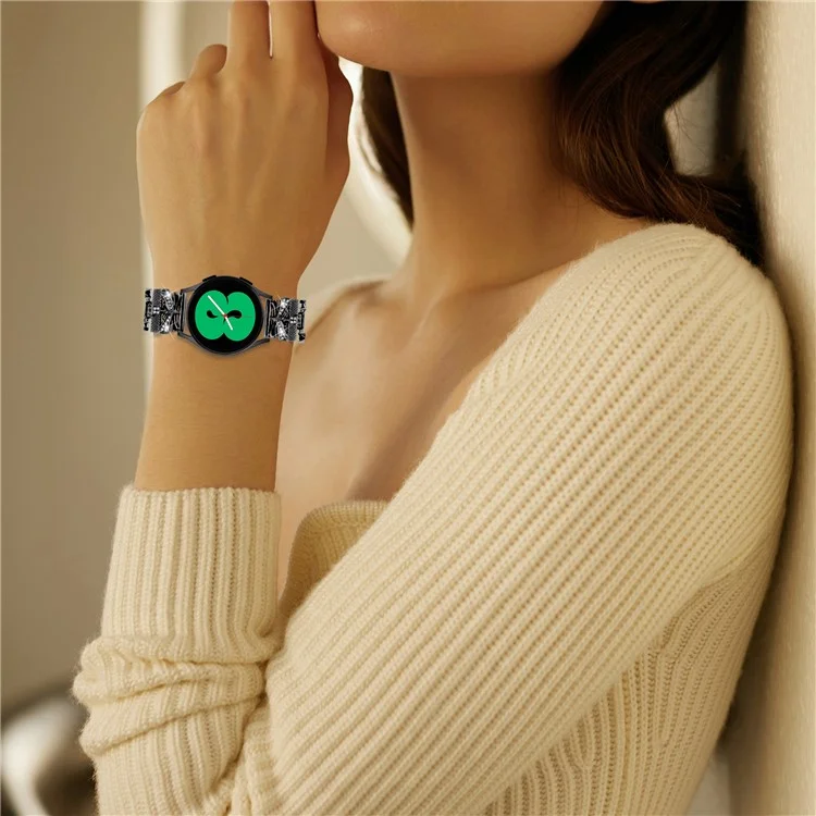 For Samsung Galaxy Watch6 40mm / 44mm Rhinestones Decor 20mm Watch Strap Crown X-Shape Zinc Alloy Watchband - Black