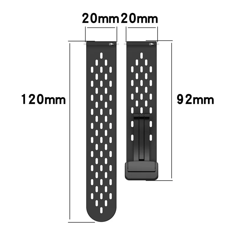 20mm Silicone Strap for Samsung Galaxy Watch FE 40mm / Watch6 / Watch6 Classic / Watch 5 / Watch4 Black Folding Buckle Watch Band - Black