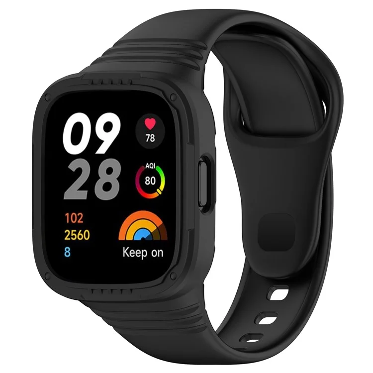 For Xiaomi Redmi Watch 3 Replacement Wrist Band Integrated Silicone Strap Watch Protective Case - Black