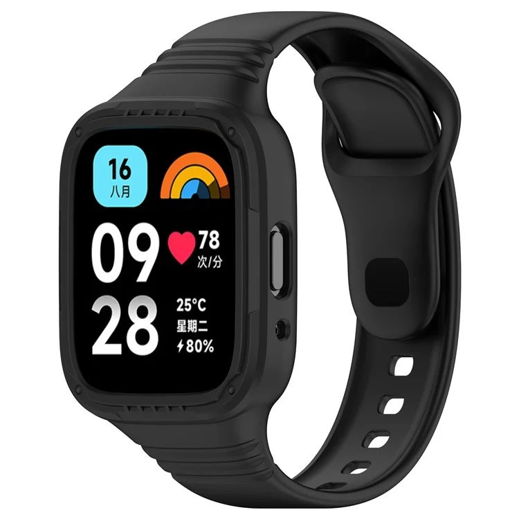 Silicone Watch Band for Xiaomi Redmi Watch 3 Active / Redmi Watch 3 Lite , Wrist Strap with Protective Case - Black