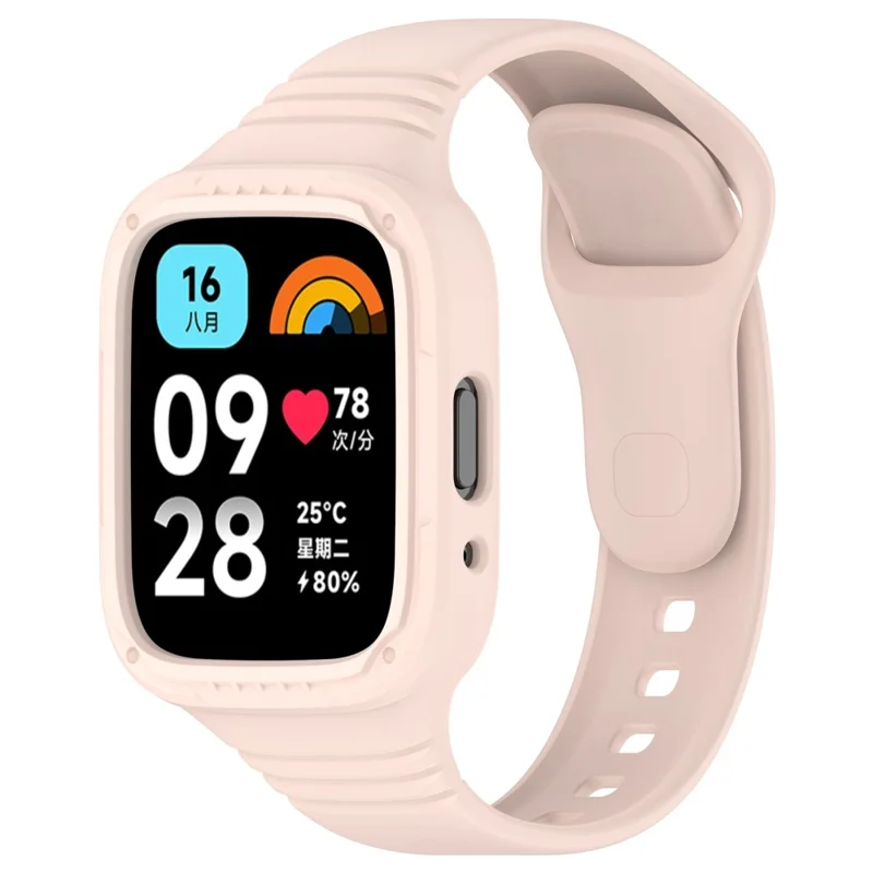 Banda de reloj de silicona para Xiaomi Redmi Watch 3 Active / Redmi Watch 3 Lite, Correa de muñeca con funda protectora - Rosa pálido