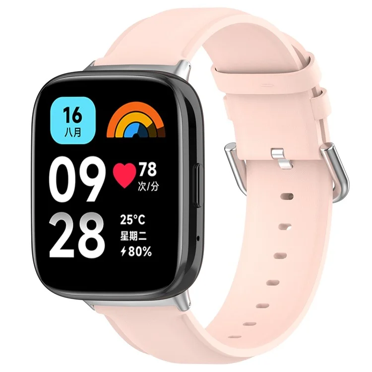 Watch Band for Xiaomi Redmi Watch 3 Active / Redmi Watch 3 Lite , Genuine Cow Leather Wrist Straps with Connector - Light Pink