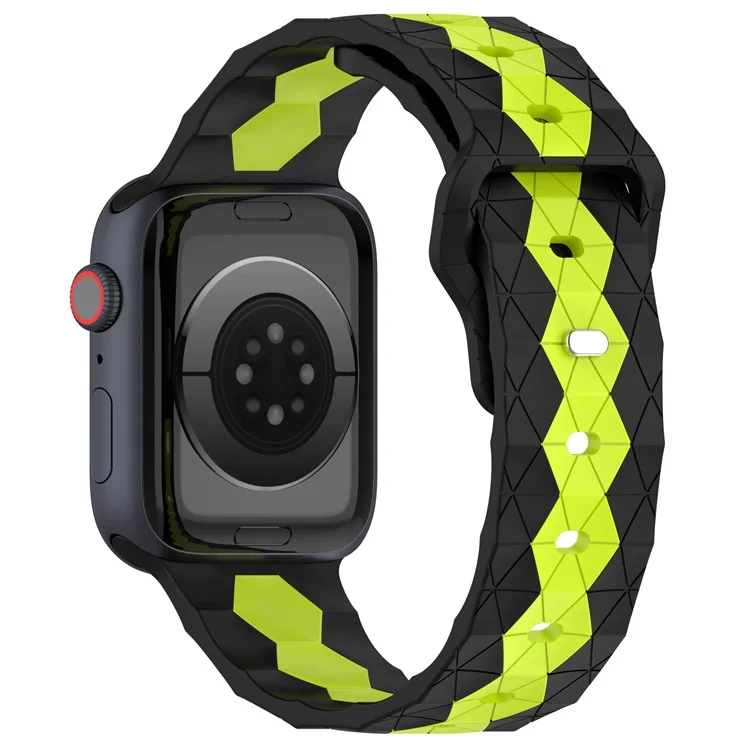Watch Strap for Apple Watch Series 10 42mm / 9 8 7 41mm / SE (2023) SE (2022) SE 6 5 4 40mm / 3 2 1 38mm Silicone Band (Football Pattern) - Black+Lime