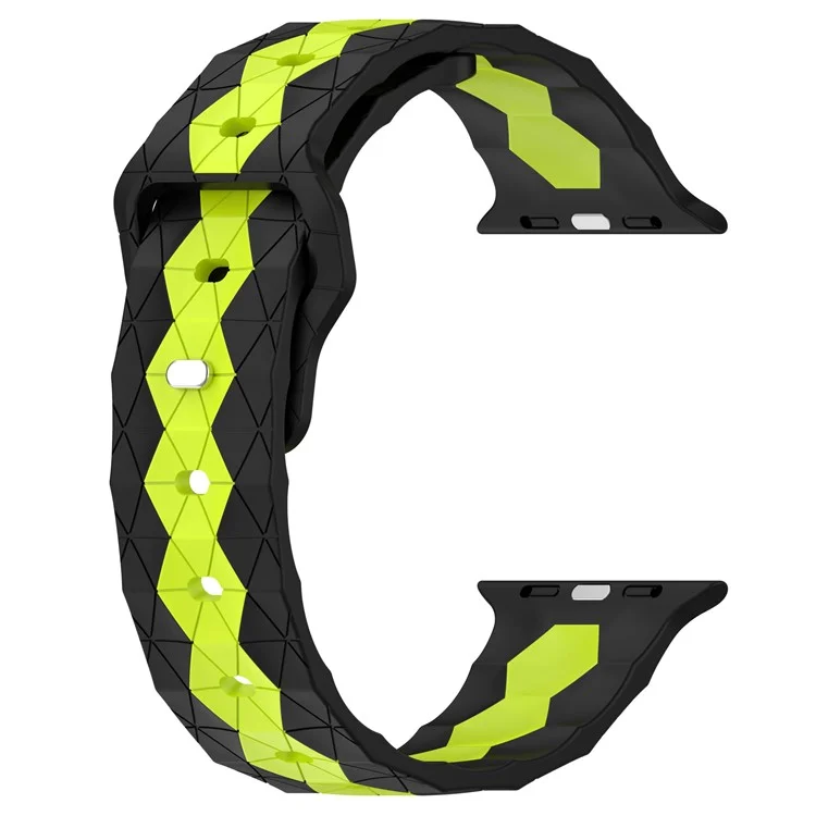 Watch Strap for Apple Watch Series 10 42mm / 9 8 7 41mm / SE (2023) SE (2022) SE 6 5 4 40mm / 3 2 1 38mm Silicone Band (Football Pattern) - Black+Lime