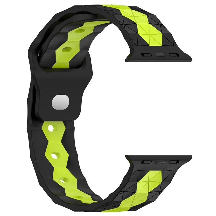 Watch Strap for Apple Watch Series 10 42mm / 9 8 7 41mm / SE (2023) SE (2022) SE 6 5 4 40mm / 3 2 1 38mm Silicone Band (Football Pattern) - Black+Lime