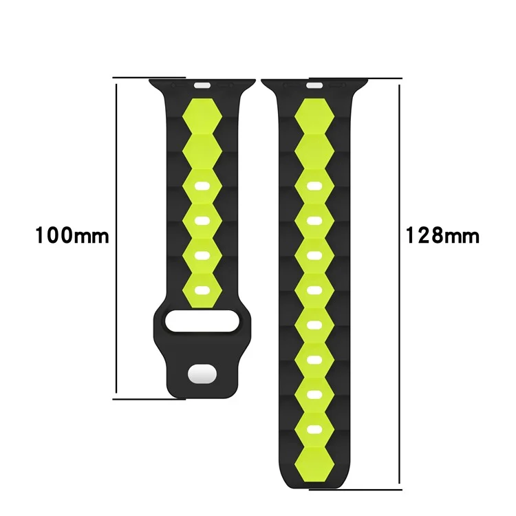 Watch Strap for Apple Watch Series 10 42mm / 9 8 7 41mm / SE (2023) SE (2022) SE 6 5 4 40mm / 3 2 1 38mm Silicone Band (Football Pattern) - Black+Lime